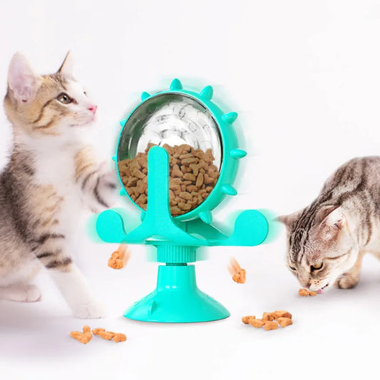 Cat and Dog Feeding Station, Rolling Wheel Food Dispenser, Pet Toy, Stress Relief and Self-Amusement Item