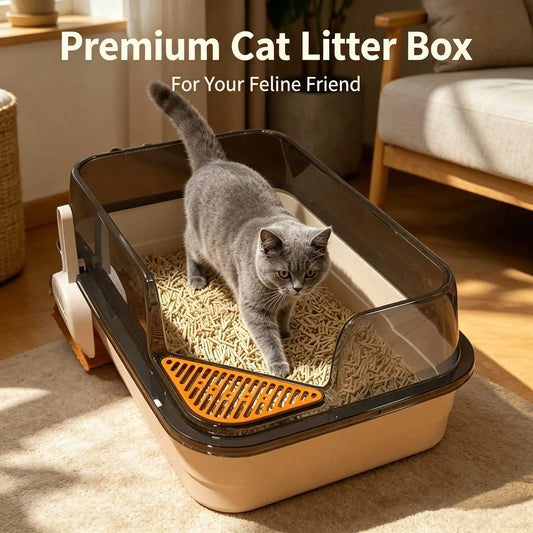 L Cat Litter Box Semi-enclosed Anti Splash Cat Tray Kitten Toilet Easy Cleaning Toilet Basin Persian Cat Supply Pet Accessories