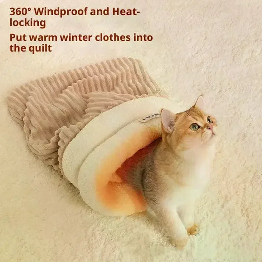 Closed Cat Nest Thickened Cat Bed Sleeping Bag Indoor Cats Winter Warm Sleeping Bag Soft Cat Cave Comfortable Pet Supplies