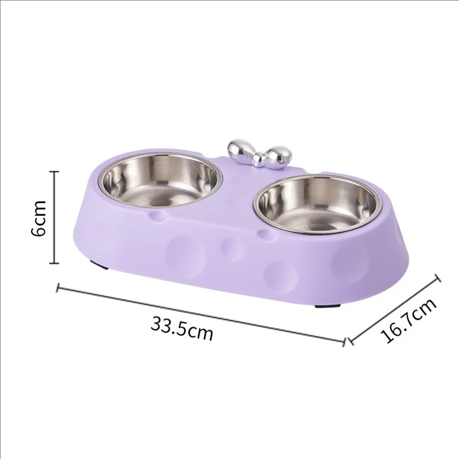 Dog Double Bowl Stainless Steel Puppy Food Water Feeder Durable Pet Drinking Dish Cat Tableware Non Slip Kitten Feeding Supplies