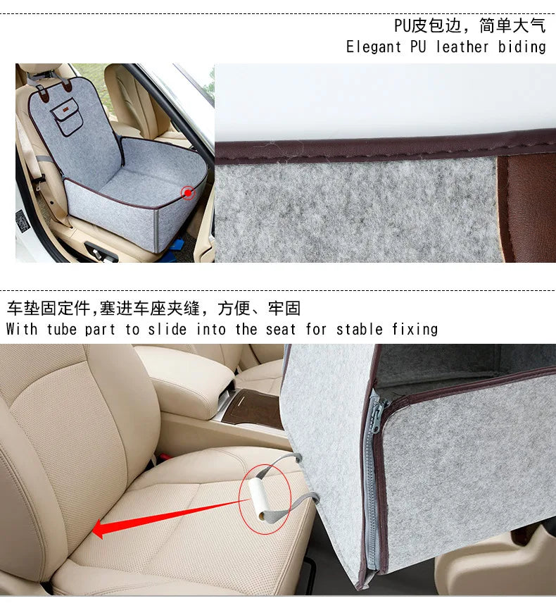 Pet Car Seat Cover Felt Material Booster Seat with Storage Pocket