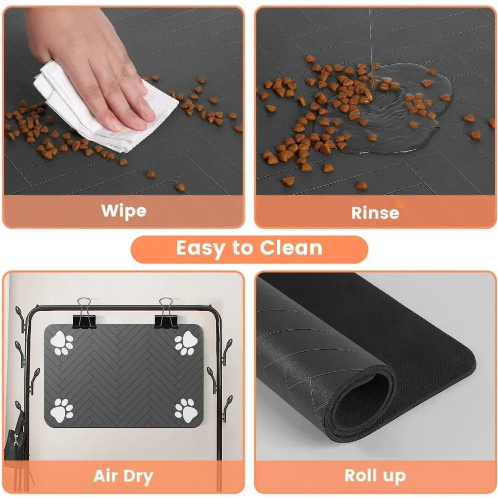 Cat & Dog Feeding Mat for Food and Water Bowl-Pet Mat Absorbent Non-Slip Quick Dry Water Bowl Dispenser Mat for Messy Drinkers