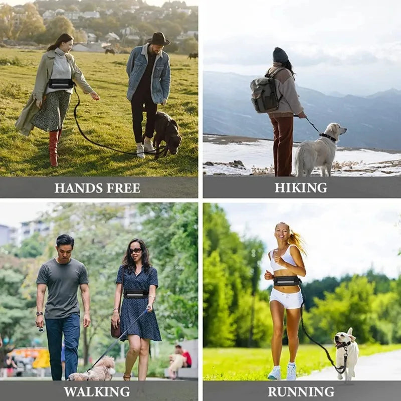 High Visibility Hands-Free Dog Leash Pet Leash Reflective with Waist Bag Retractable Elastic for Running&Walking Pet Supplies HD