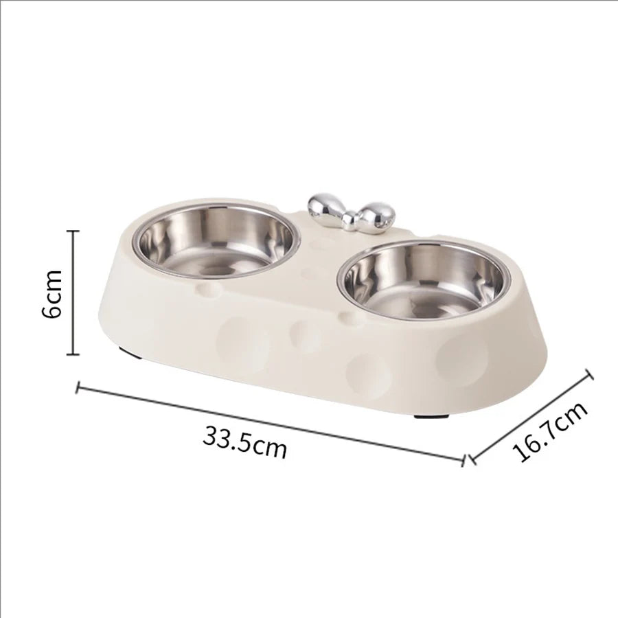 Dog Double Bowl Stainless Steel Puppy Food Water Feeder Durable Pet Drinking Dish Cat Tableware Non Slip Kitten Feeding Supplies