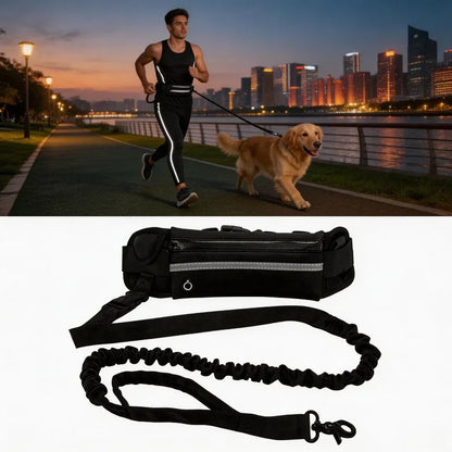High Visibility Hands-Free Dog Leash Pet Leash Reflective with Waist Bag Retractable Elastic for Running&Walking Pet Supplies HD