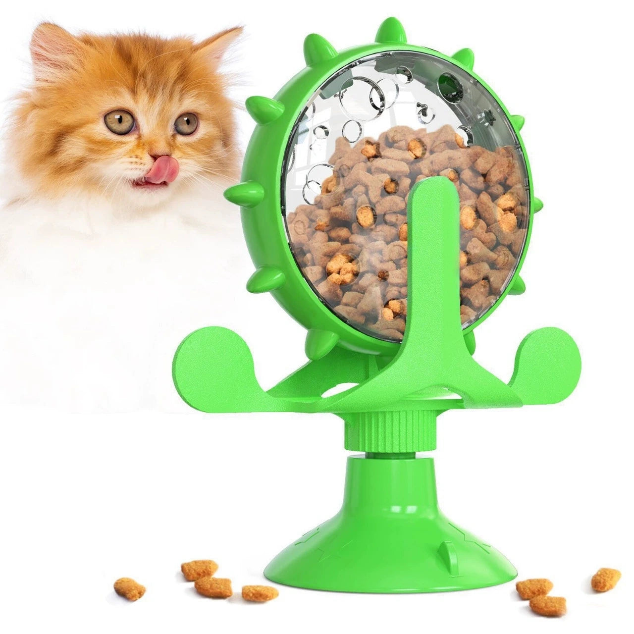 Cat and Dog Feeding Station, Rolling Wheel Food Dispenser, Pet Toy, Stress Relief and Self-Amusement Item