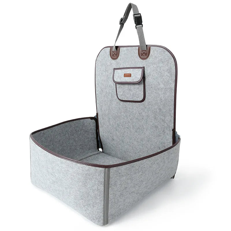Pet Car Seat Cover Felt Material Booster Seat with Storage Pocket