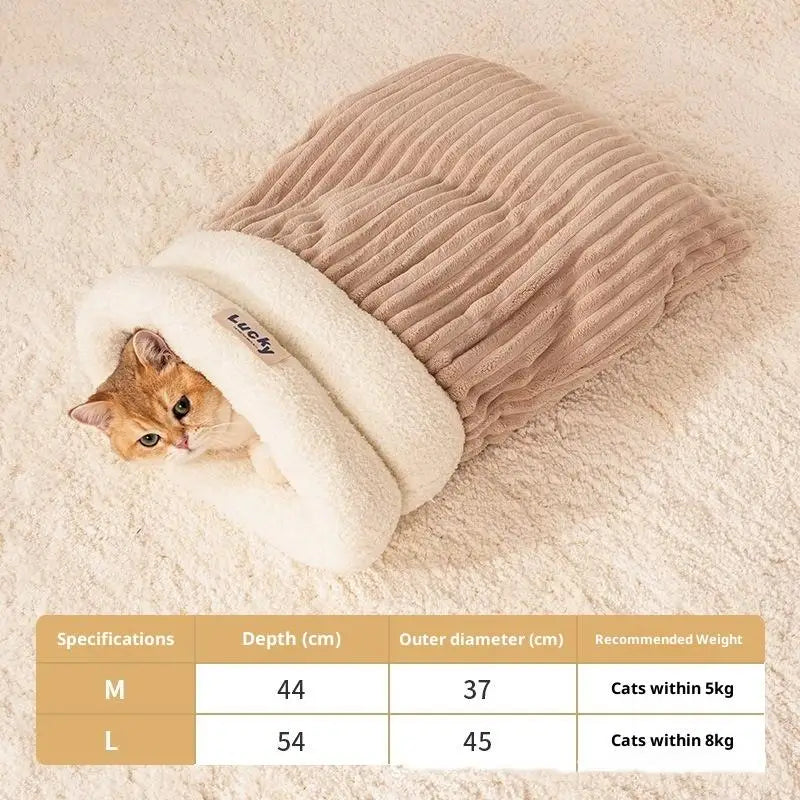 Closed Cat Nest Thickened Cat Bed Sleeping Bag Indoor Cats Winter Warm Sleeping Bag Soft Cat Cave Comfortable Pet Supplies
