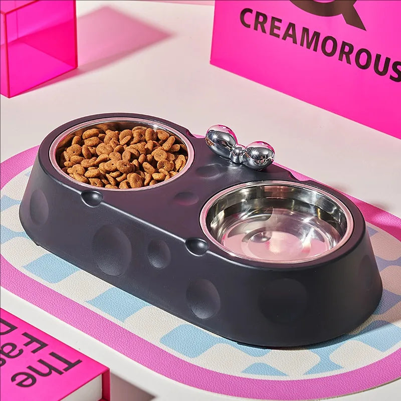 Dog Double Bowl Stainless Steel Puppy Food Water Feeder Durable Pet Drinking Dish Cat Tableware Non Slip Kitten Feeding Supplies