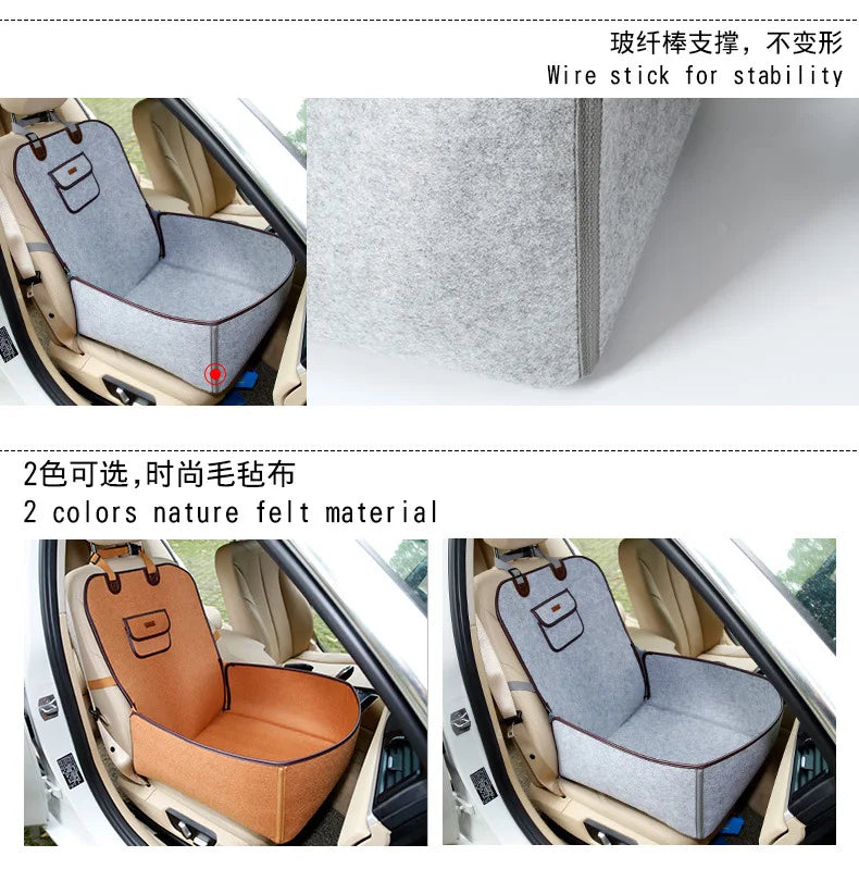 Pet Car Seat Cover Felt Material Booster Seat with Storage Pocket
