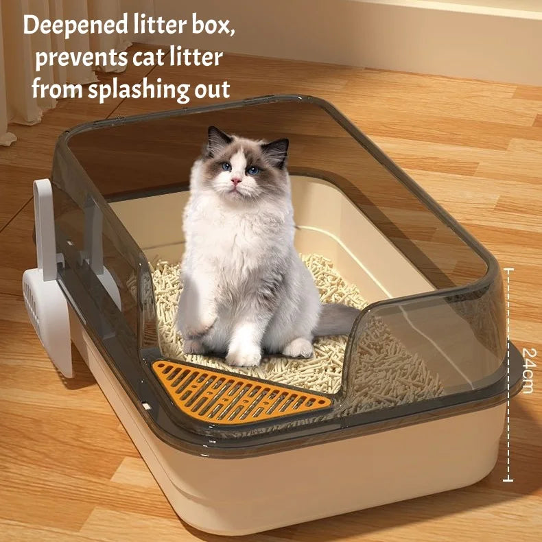 L Cat Litter Box Semi-enclosed Anti Splash Cat Tray Kitten Toilet Easy Cleaning Toilet Basin Persian Cat Supply Pet Accessories
