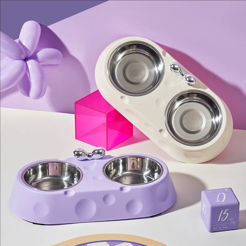 Dog Double Bowl Stainless Steel Puppy Food Water Feeder Durable Pet Drinking Dish Cat Tableware Non Slip Kitten Feeding Supplies
