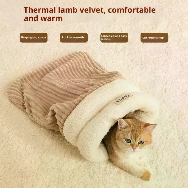 Closed Cat Nest Thickened Cat Bed Sleeping Bag Indoor Cats Winter Warm Sleeping Bag Soft Cat Cave Comfortable Pet Supplies