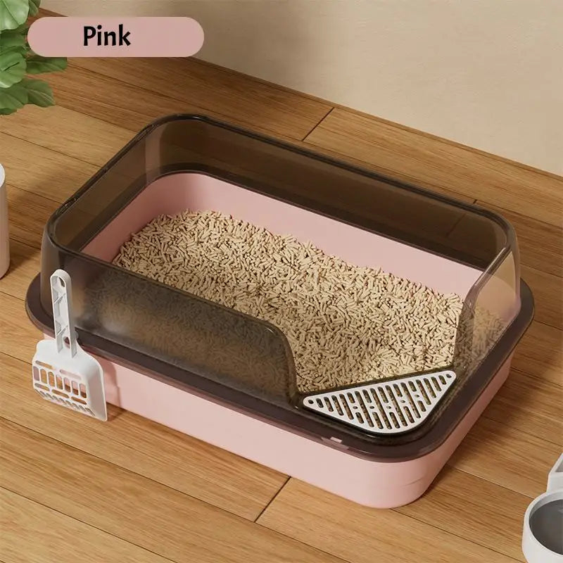 L Cat Litter Box Semi-enclosed Anti Splash Cat Tray Kitten Toilet Easy Cleaning Toilet Basin Persian Cat Supply Pet Accessories