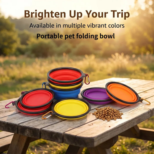 Portable TPE Foldable Pet Bowl, All Breeds Dog Cat Feeding Dish, Outdoor Travel Camping Daily Pet Accessories with Buckle