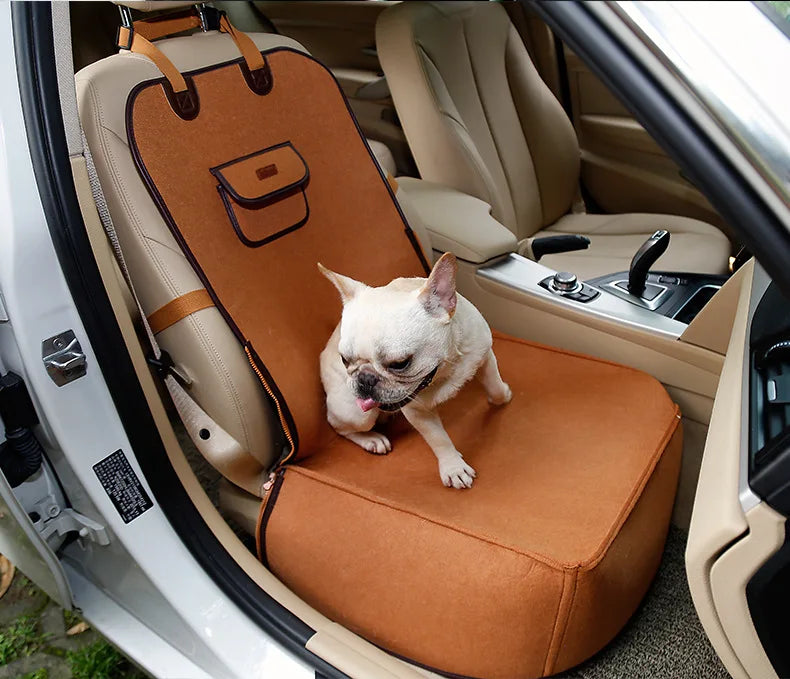 Pet Car Seat Cover Felt Material Booster Seat with Storage Pocket